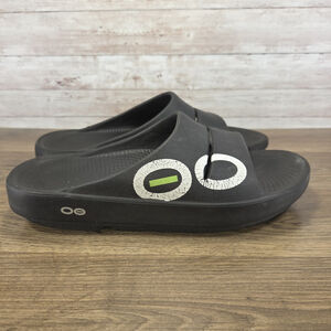 OOFOS OOAHH Black with Logo Sandal Slide Recovery Size Womens 8 Mens 6